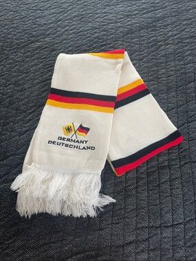 Germany Deutschland White Fan Scarf with Black, Red & Gold Stripes